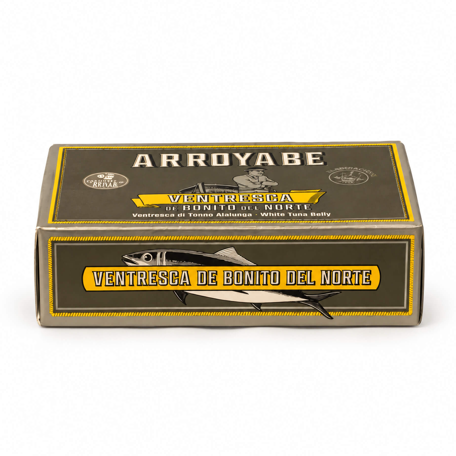 Arroyabe Ventresca vom Bonito del Norte – Verpackung mit seitlicher Produktansicht